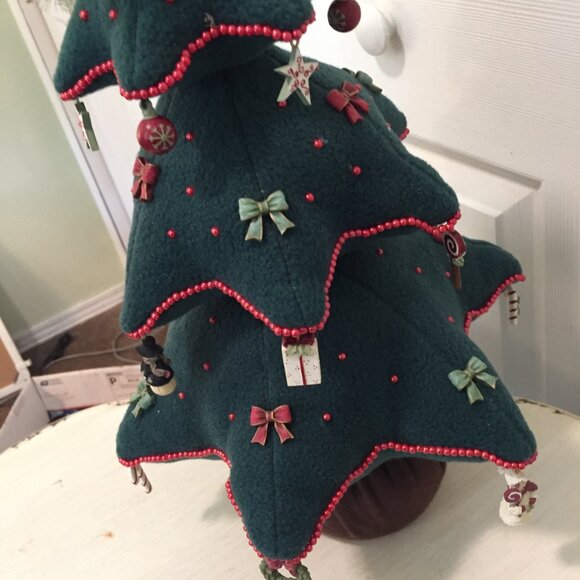 Vintage Handmade 3D Soft Stuffed Plush Fabric Christmas Tree 14” Mini Ornaments - Picture 4 of 11